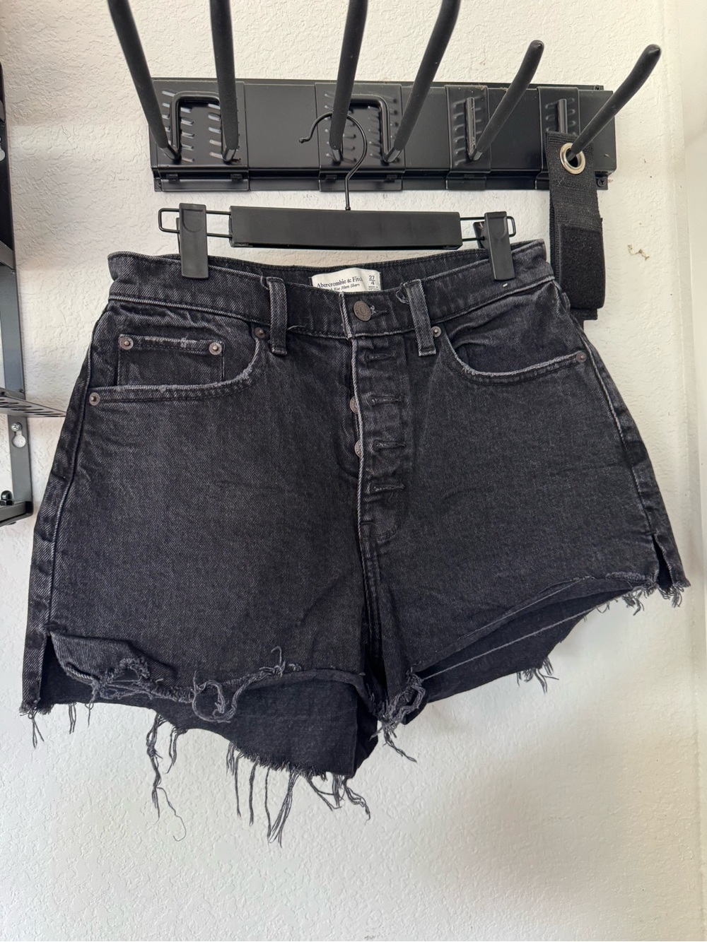 Abercrombie & Fitch Black Distressed High-Rise Denim Shorts